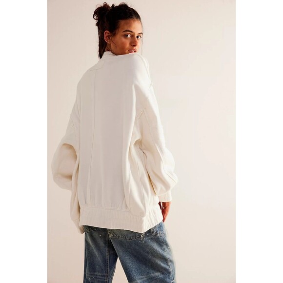 Free People Lou Moto Zip Jacket Sweatshirt Top Oversized Long Sleeve M 282854 - Picture 4 of 9
